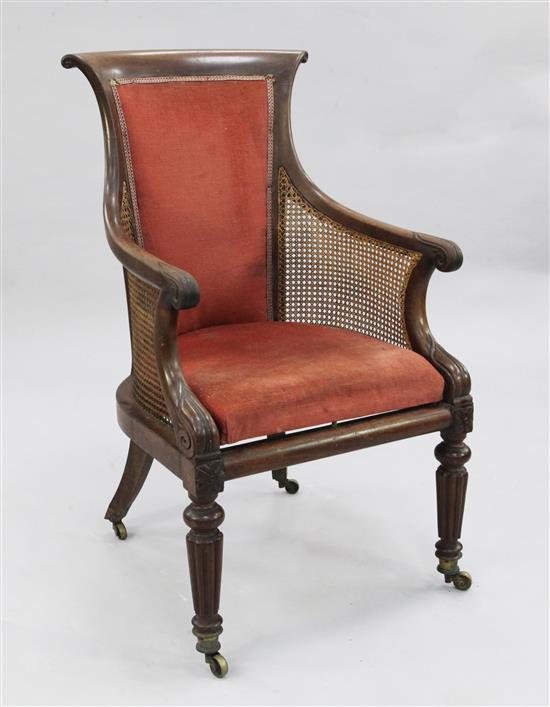 A Regency mahogany bergere library chair,